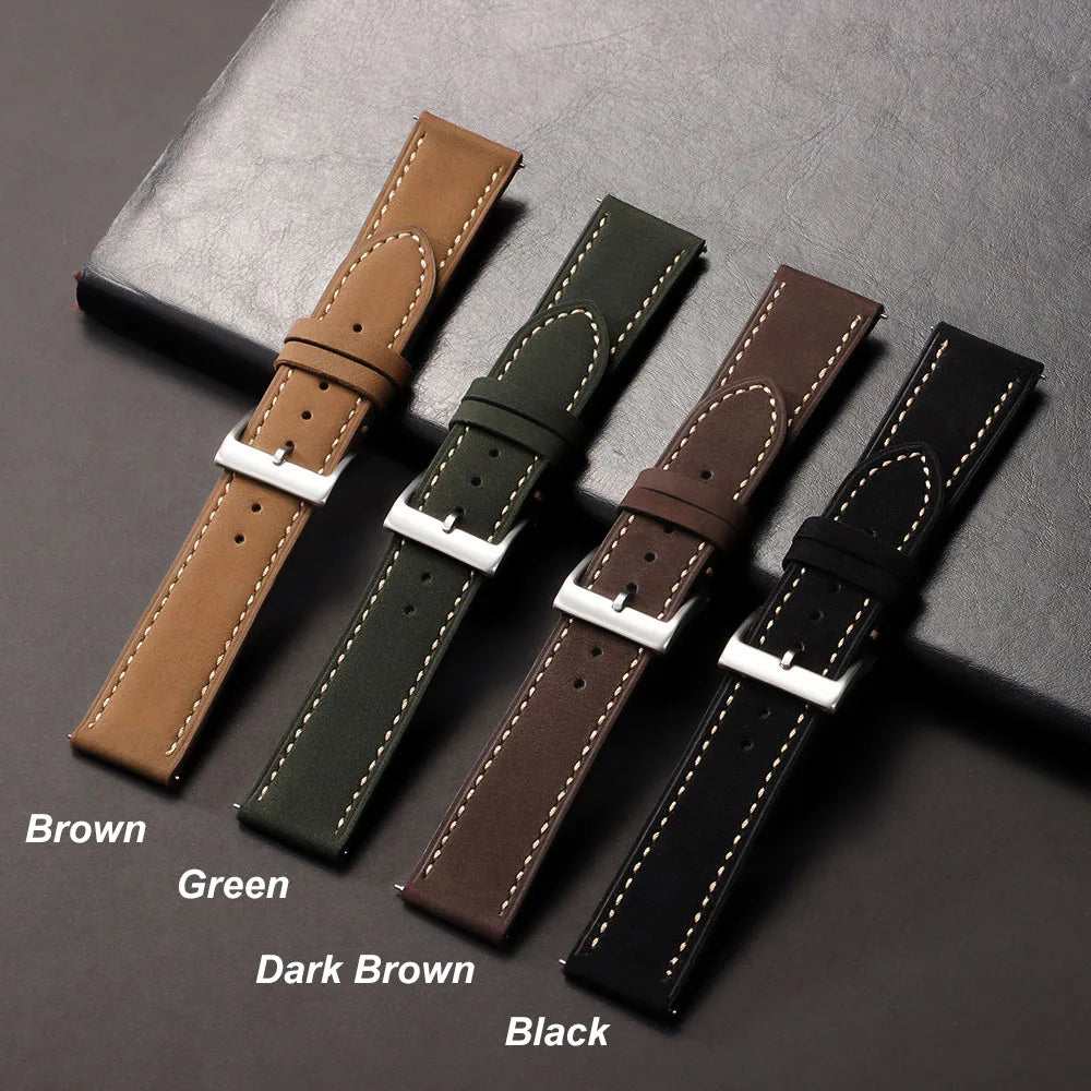 Genuine Cowhide Leather Strap for Samsung Galaxy Watch 6 5 4 Soft Breathable Retro Wristband for Seiko 20mm 22mm Wrist Bracelet