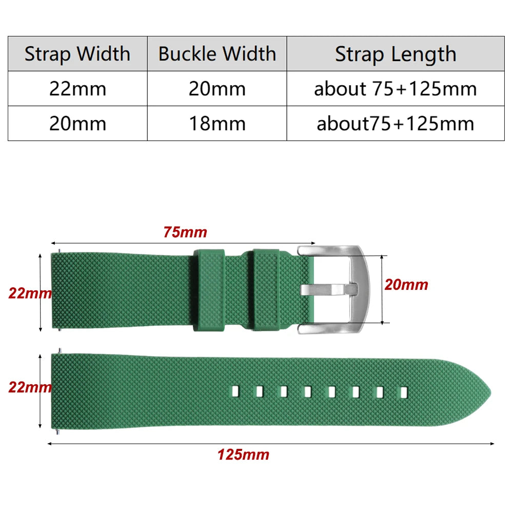 Classic Tropical  FKM Rubber Watch Strap for Seiko 20mm 22mm Watchband for Oris Wristbelt for Fossil Replaement Bracelet Belt