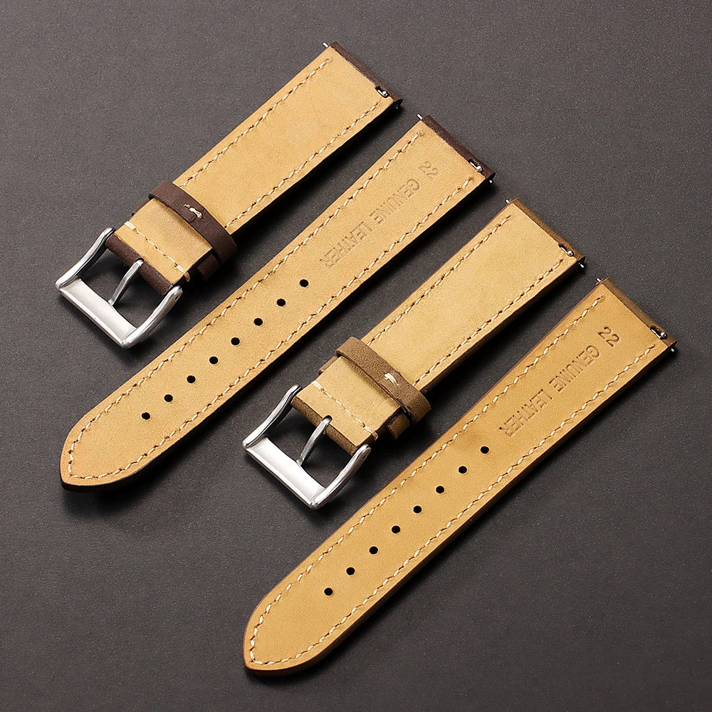 Genuine Cowhide Leather Strap for Samsung Galaxy Watch 6 5 4 Soft Breathable Retro Wristband for Seiko 20mm 22mm Wrist Bracelet