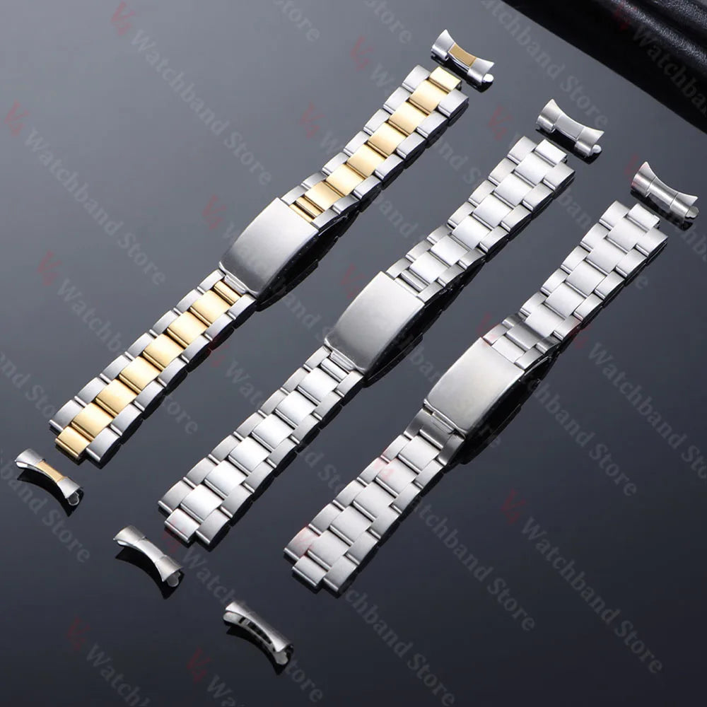 Luxury Curved End Watch Band 13mm 17mm 18mm 19mm 20mm 21mm for Rolex Oyster Perpetual King Stainless Steel Bracelet Accessories