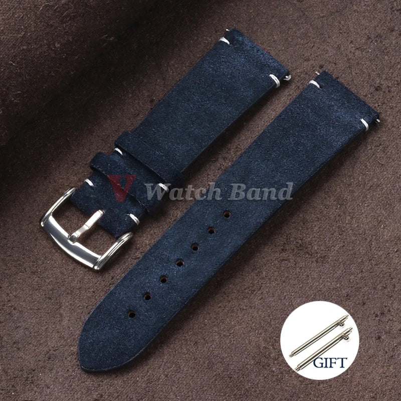 20mm 22mm Quick Release Watch Band Genuine Suede Leather Watch Strap Vintage Brown Grey Watchbands Wristband Men Accessories