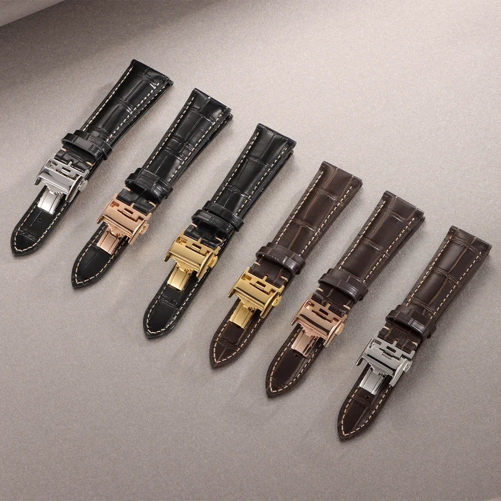 18mm 19mm 20mm 21mm 22mm Cowhide Watch Strap for Longines Replacement Bracelet Universal Metal Butterfly Clasp Wrist Band