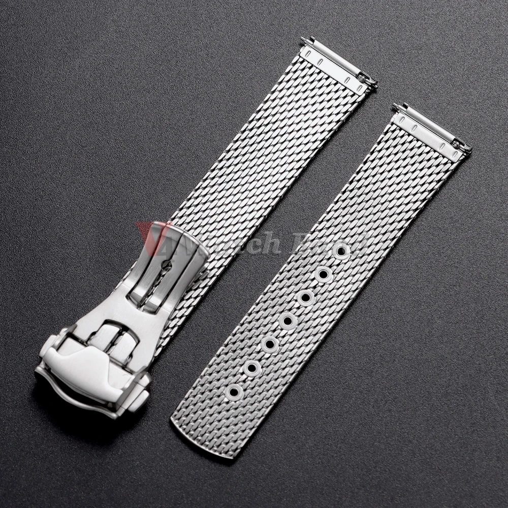 For Omega Seamaster 20mm Silver Mesh Bracelet Flat Interface Stainless Steel Watch Strap 20MM for Omega 007 Breathable Design