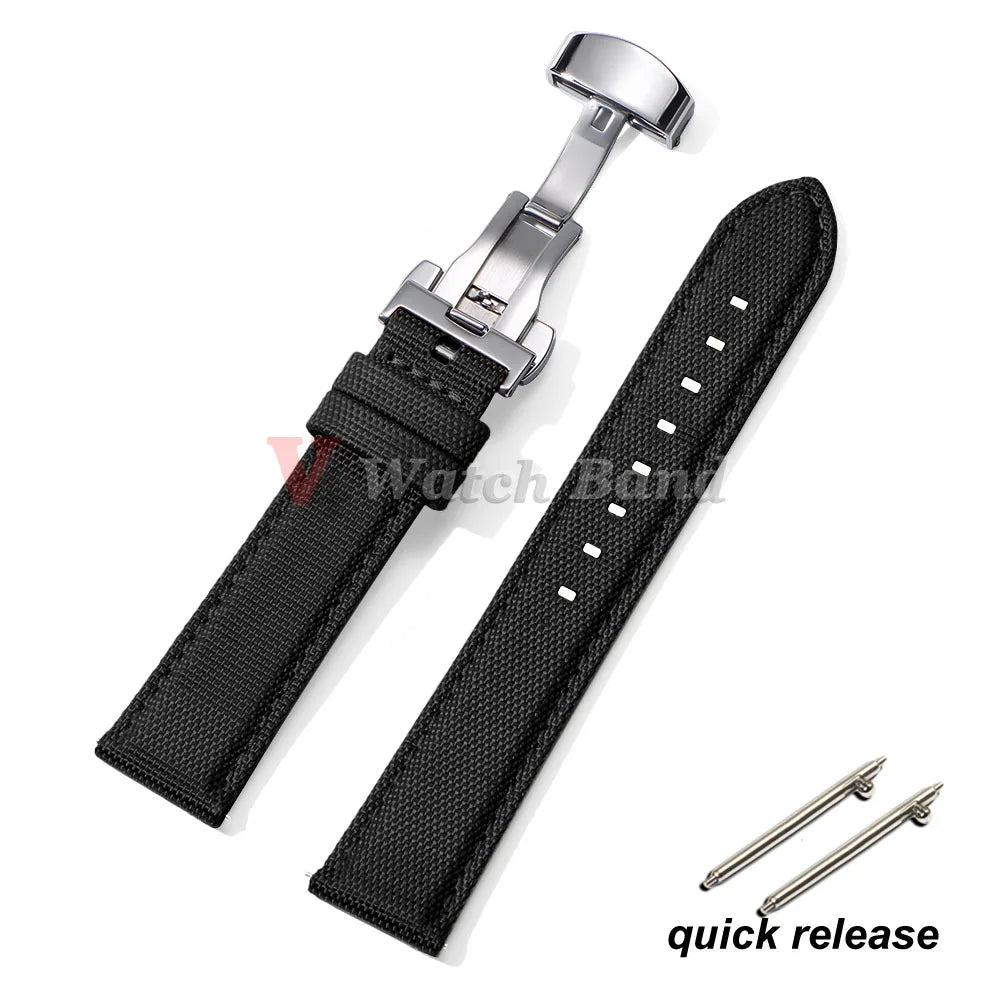 Sailcloth Watch Strap 20mm 22mm Nylon Butterfly Buckle Bracelet for Omega for Seiko Business Men Women Quick Release Watchband