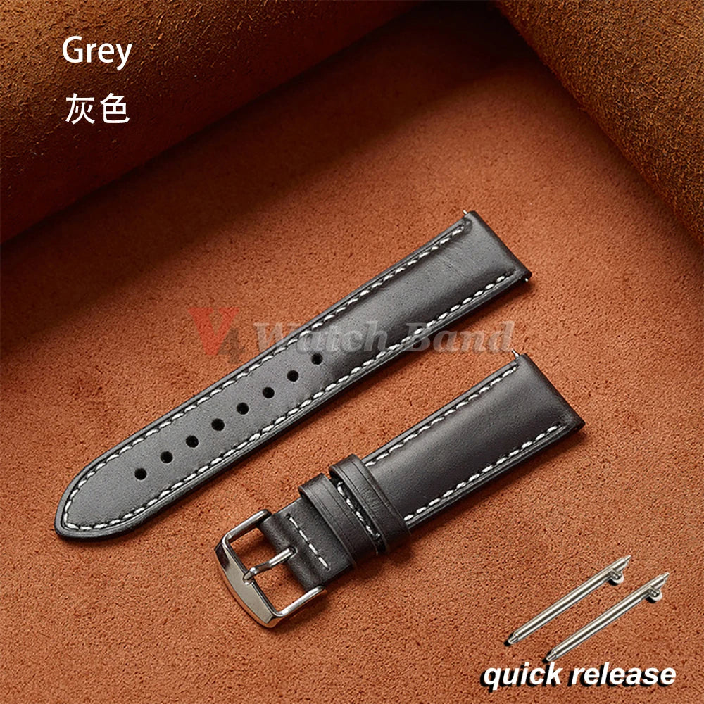 Vintage Oil Wax Strap 18mm 20mm 22mm for Omega Stitching Band for Seiko Quick Release Watch Accessories