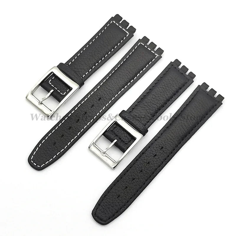 17mm Cowhide Leather Strap for Swatch Lychee Leather Watch Band for Men Women Belt Metal Buckle Replacement Bracelet Accessories