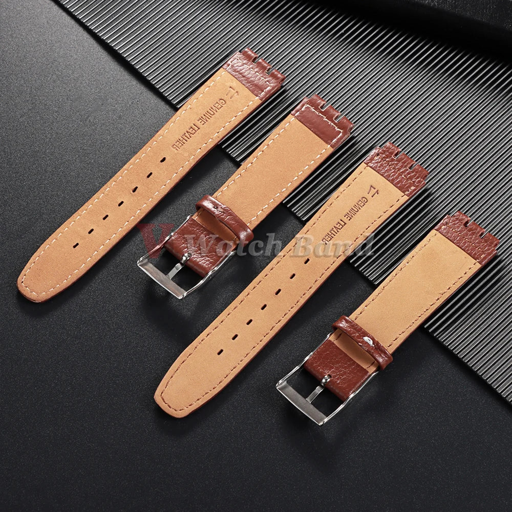 For SWATCH Watch Strap 17mm Genuine Cowhide Bracelet Calfskin Watch Band Men Women Waterproof Sport Replacement Watchband