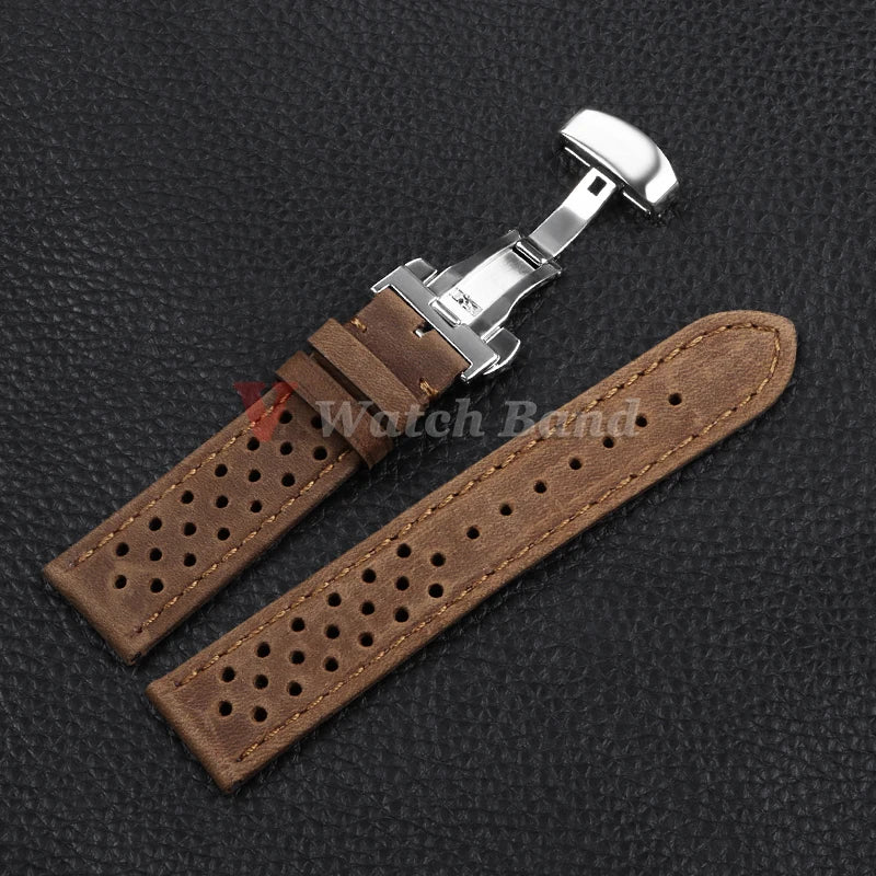 Genuine Cowhide Leather Strap for Samsung Galaxy Watch 6 5 4 Breathable Retro Wristband for Seiko Bracelet for Omega 18/20/22mm