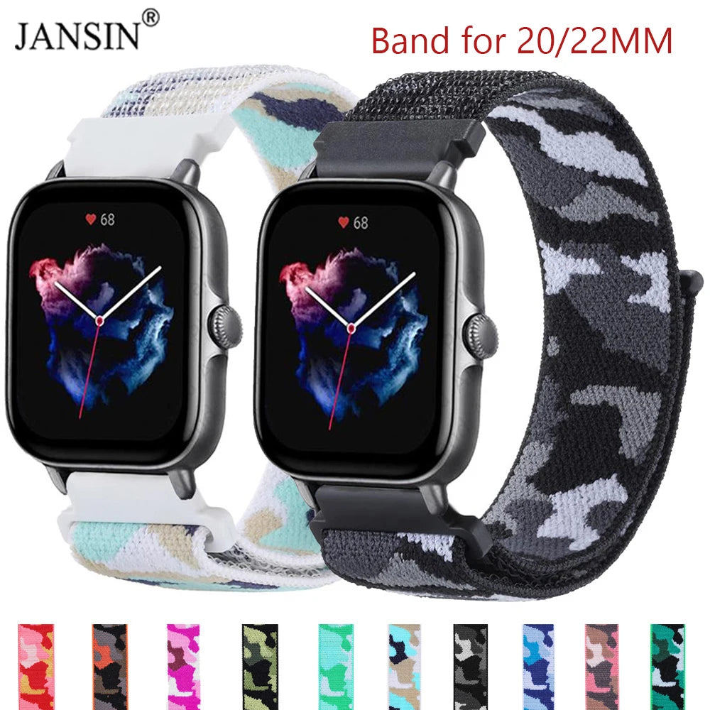 20mm 22mm Strap For Amazfit GTS/4/3/2E/GTS4/Mini/GTR 4/3/Pro/42mm/47mm/Strato GTR4 Nylon Camouflage Bracelet Amazfit Bip 3 Strap