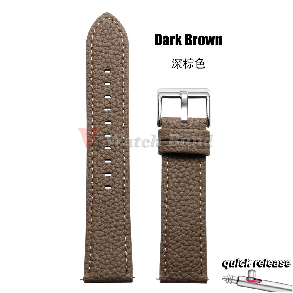 Universal Wristbelt 22mm Leather Business Strap for Omega for Seiko Lychee Pattern Leather Watchband Quick Release Soft Bracelet