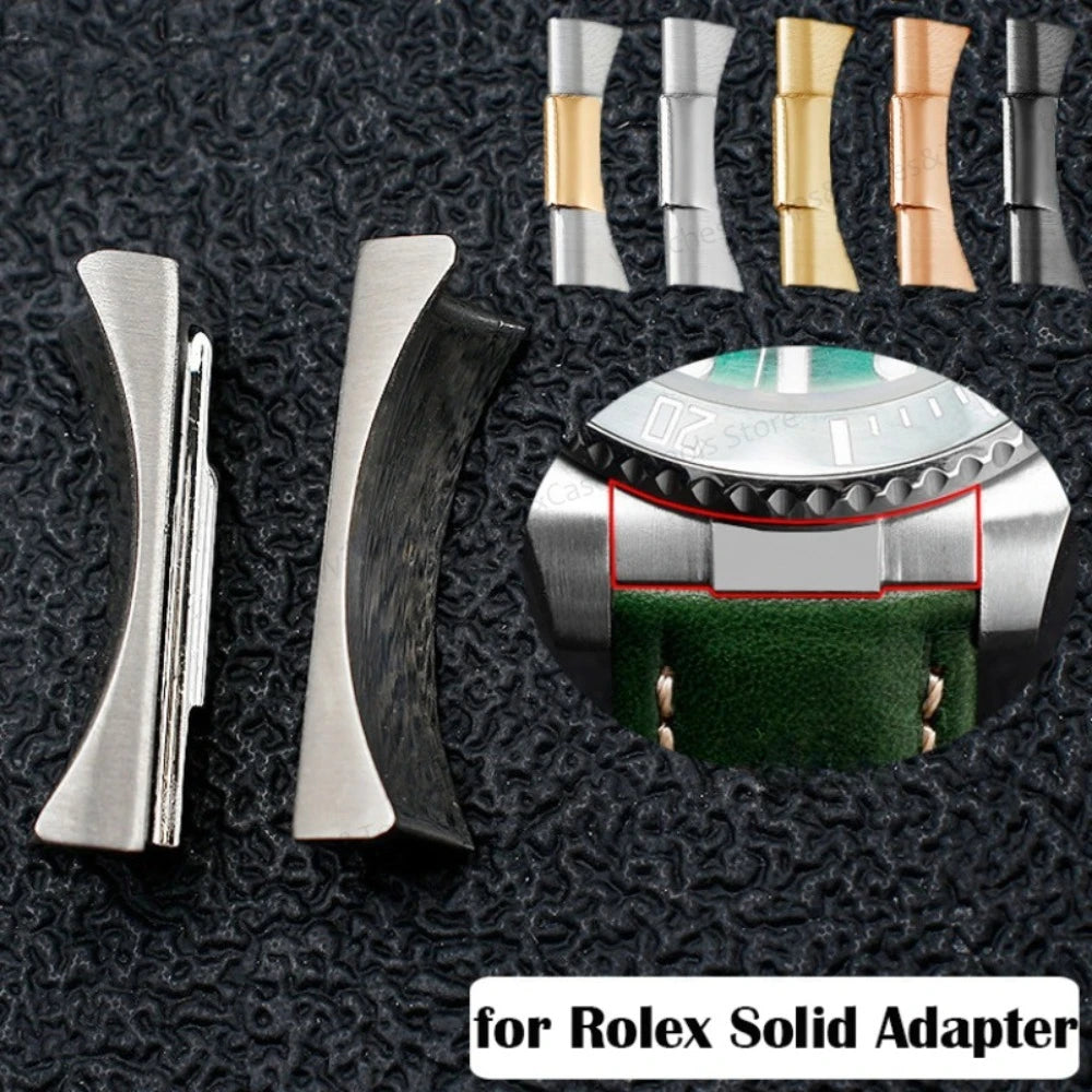 20mm Curved End Link Endlink For Rolex Watchband For Submariner Watch Band Rubber Leather Strap Metal Seamless Connection 2pcs