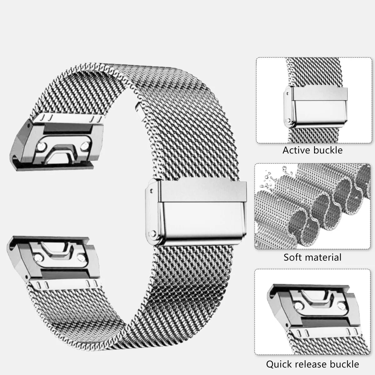 20mm 22mm 26mm Strap for Garmin Fenix 7X 6X 6pro 5X 5 3HR Tactix 7Pro Metal 0.6 Mesh Milanese Bracelet Quick Release Watch Band