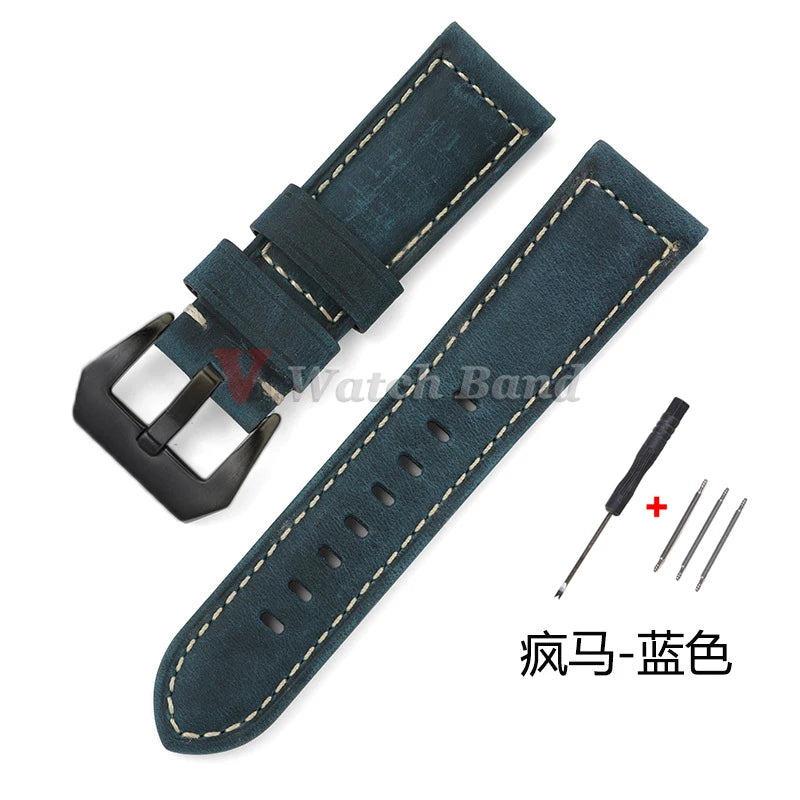 Geniune Retro Calf Leather Watchbands for Panerai 24mm 26mm 20mm 22mm Cowhide Crazy Horse Straps for Samsung for Huawei Watch