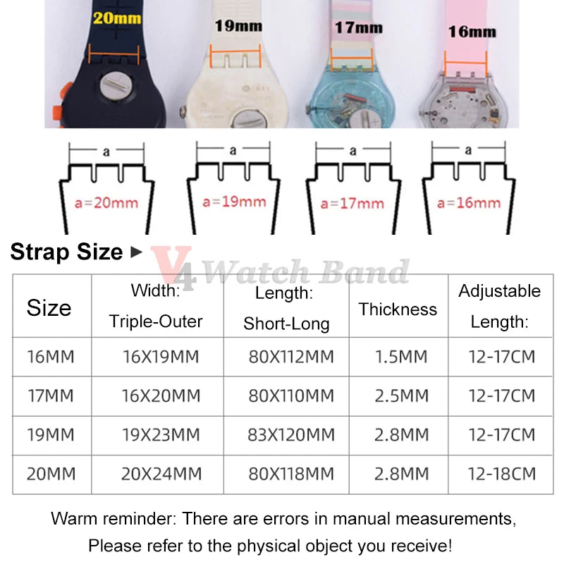 16mm 17mm 19mm 20mm Soft Silicone Watch Band for Swatch Rubber Strap Sports Replacement Wrist Bracelet Men Women Accessories