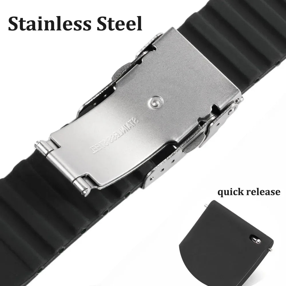 Watch Band For Seiko 18/20/22/24mm Tire Pattern Silicone Straps Rubber Universal Bracelet Quick Release Bracelet for Women Men