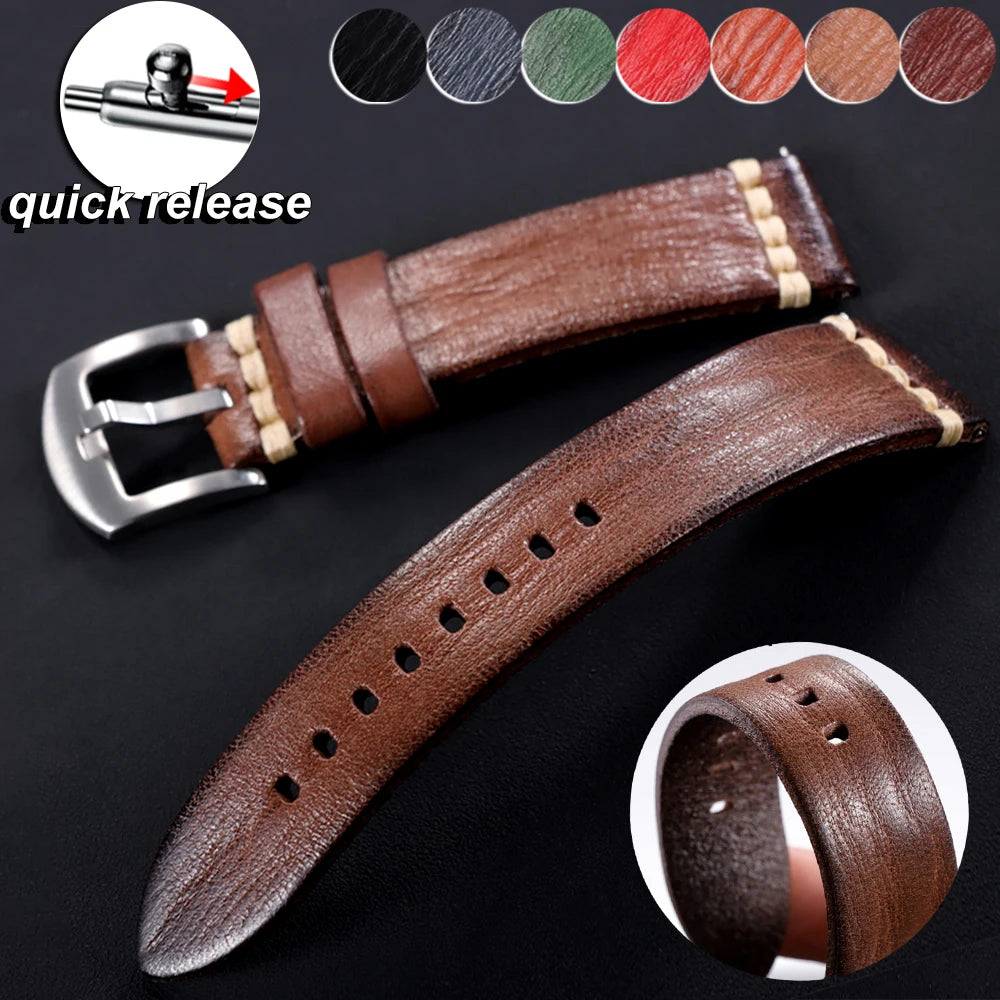 Stitching Calfskin Watch Strap 18mm 20mm 22mm 24mm for Samsung Vintage Cowhide Watchband for Tudor for Seiko Men Wrist Bracelet