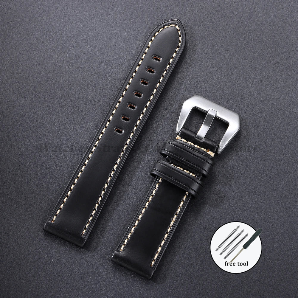 Cowhide Crazy Horse Genuine Leather Bracelets 20mm 22mm 24mm 26mm for Panerai for Omega Belt Dark Brown Men's Women Watch Strap