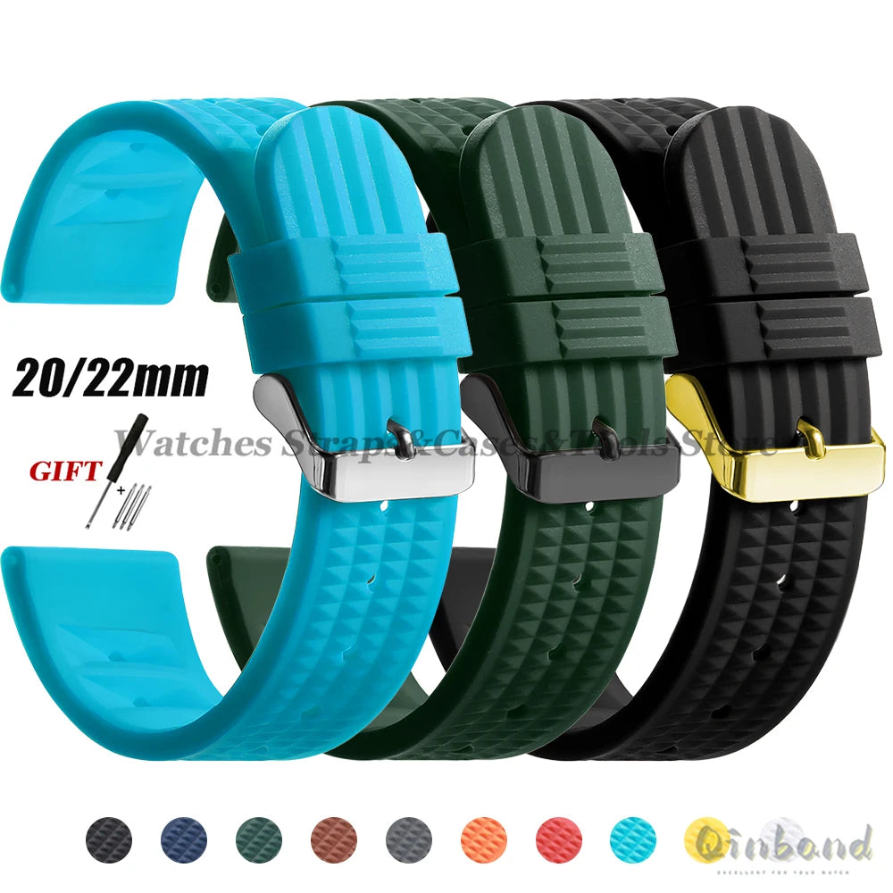 Soft Rubber Waffle Watch Band 20mm 22mm for Seiko for Rolex Water Ghost Sport Silicone Wristband Men's Replacement Strap Premium