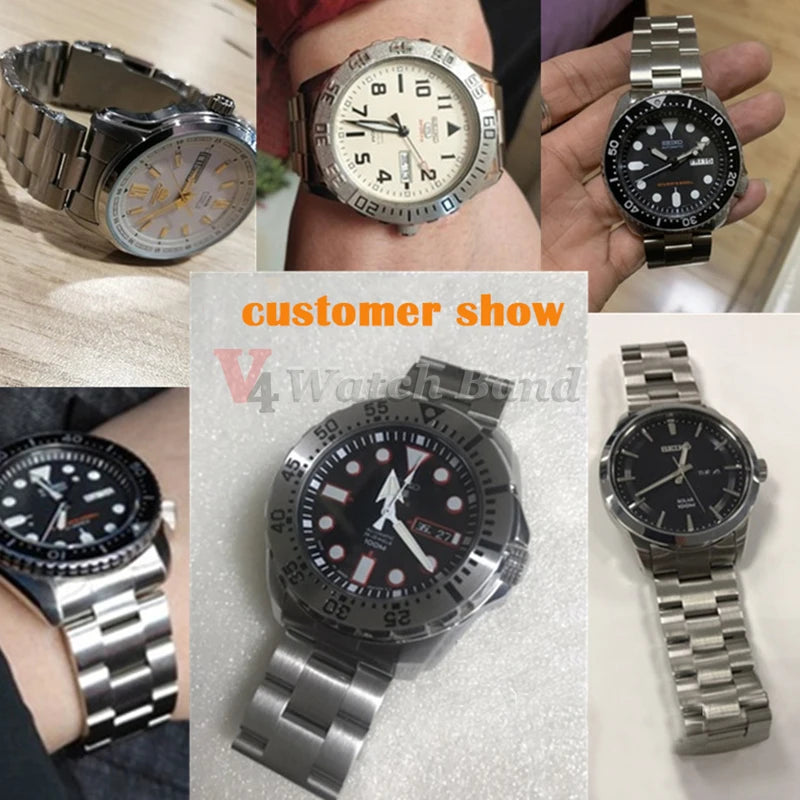 18/19/20/21/22/23/24mm 316L Stainless Steel Black Silver Arc End Watchband for Seiko Strap for Skx007/Skx009 Sport Belt Bracelet