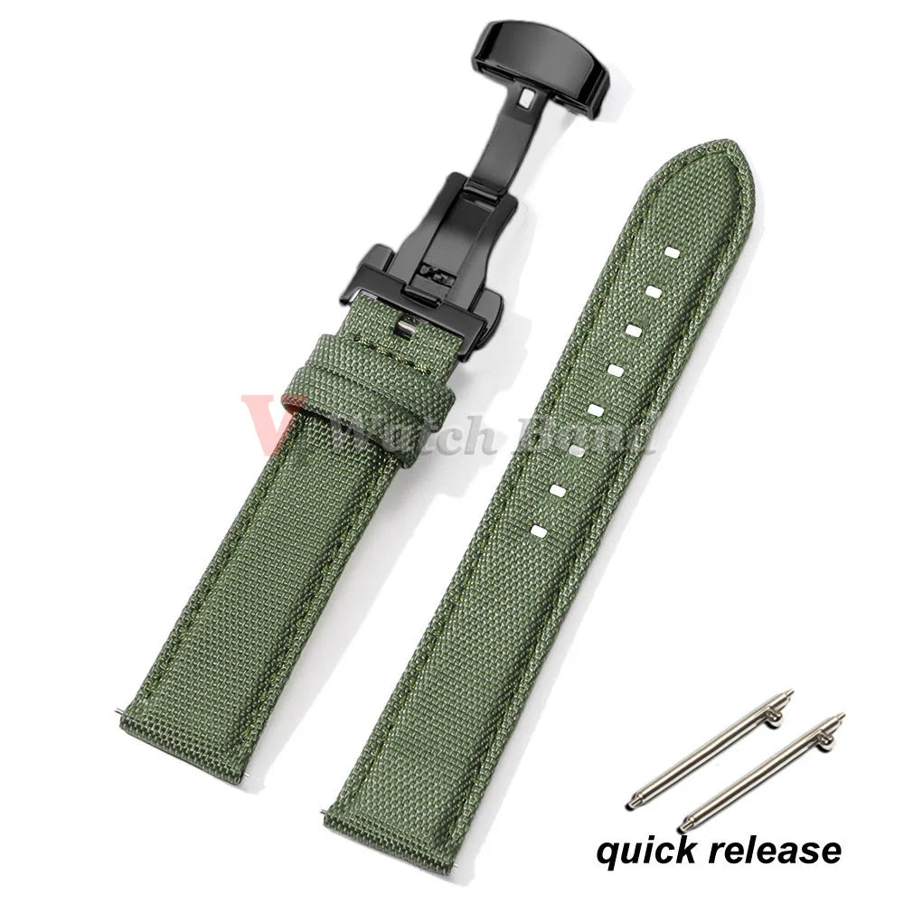 Sailcloth Watch Strap 20mm 22mm Nylon Butterfly Buckle Bracelet for Omega for Seiko Business Men Women Quick Release Watchband