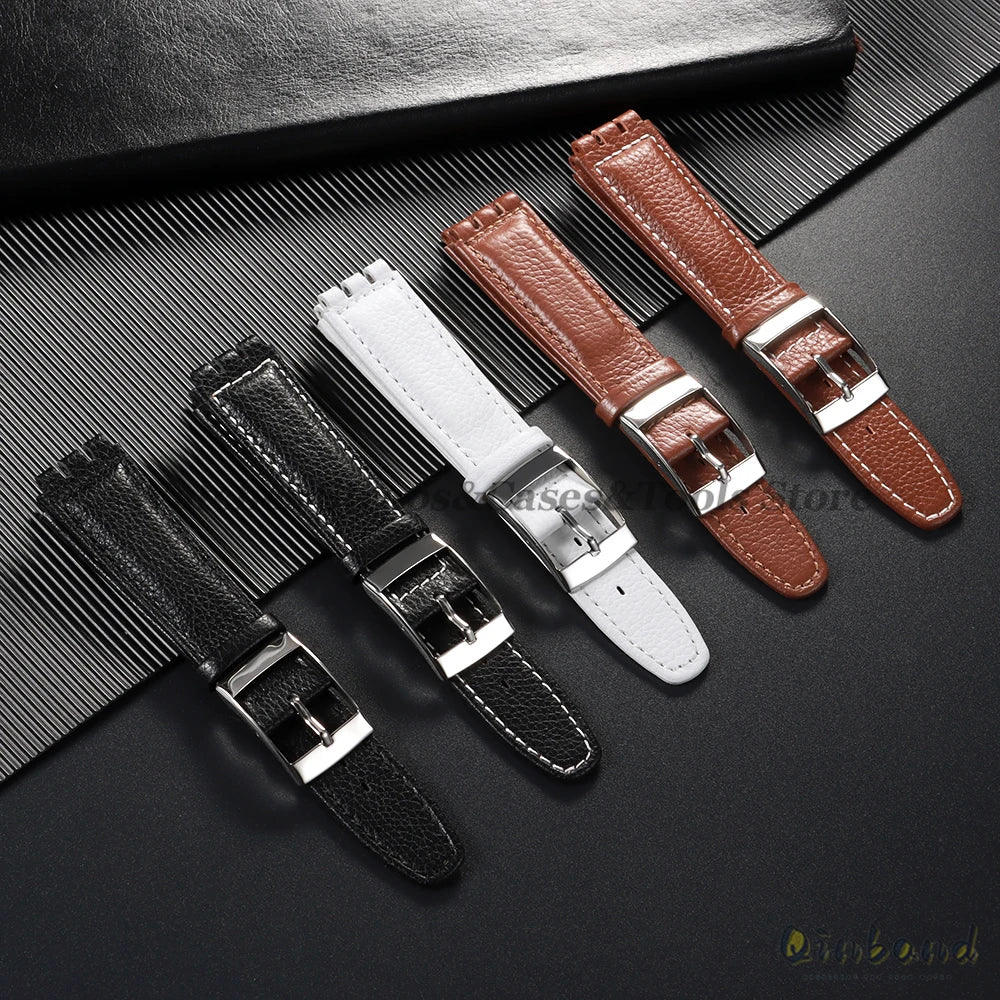 Cowhide Leather Watch Strap for Swatch Series 17mm Bracelet Men Women Waterproof Sport Replacement Watchband Belt Accessories