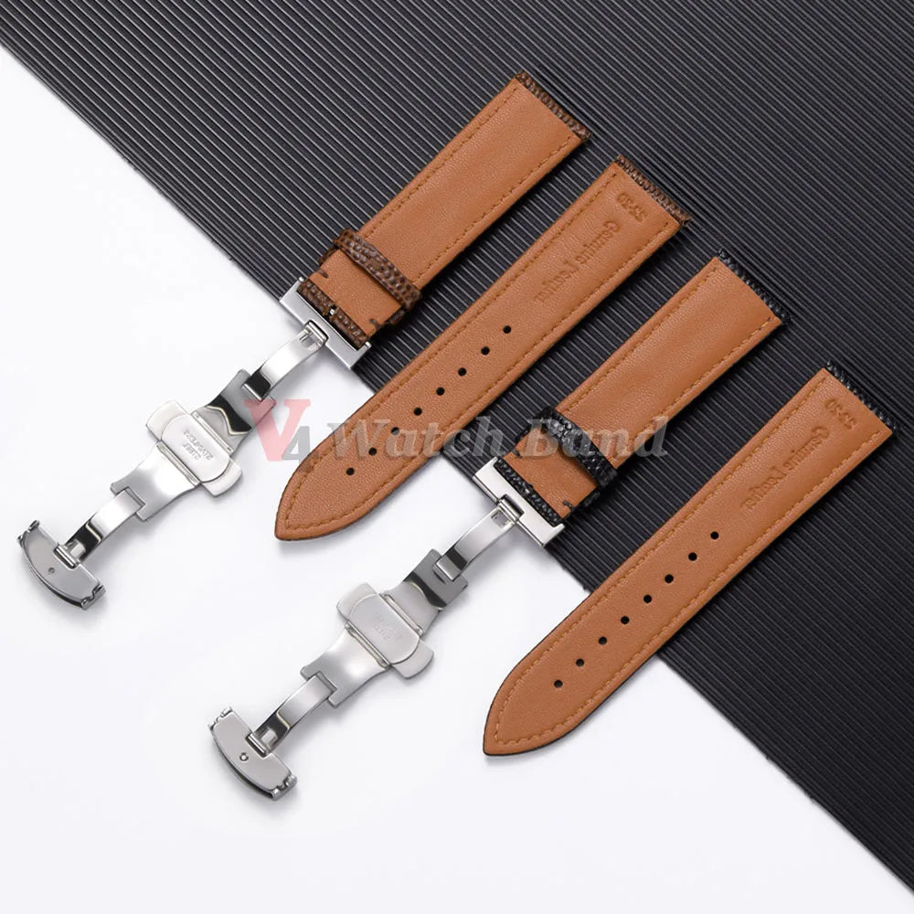Cowhide Watch Strap 14/15/16/18/19/20/21/22mm Men Bracelet Butterfly Buckle Lizard Pattern Leather Watchband for Seiko for Omega