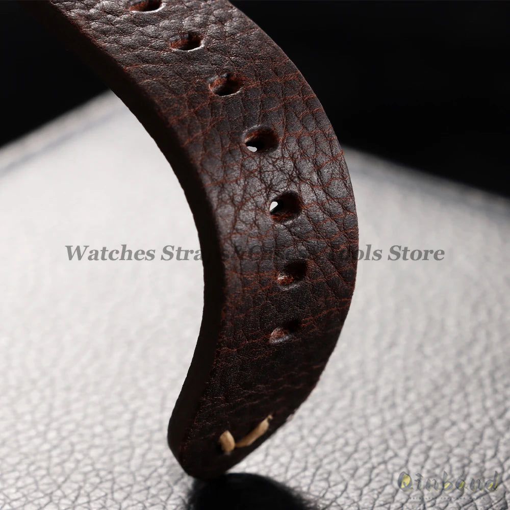 18mm 20mm 22mm Genuine Leather Watchband Old Black Brown Men Women Vintage Handmade Stitching Bracelet for Seiko for Omega Strap