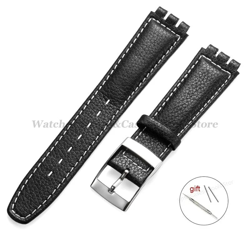 Cowhide Leather Watch Strap for Swatch Series 17mm Bracelet Men Women Waterproof Sport Replacement Watchband Belt Accessories