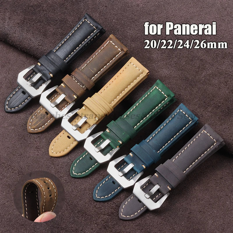 Vintage Genuine Leather Watch Bands for Panerai for Seiko for Omega Cowhide Bracelet Men's Women Accessories 20mm 22mm 24mm 26mm