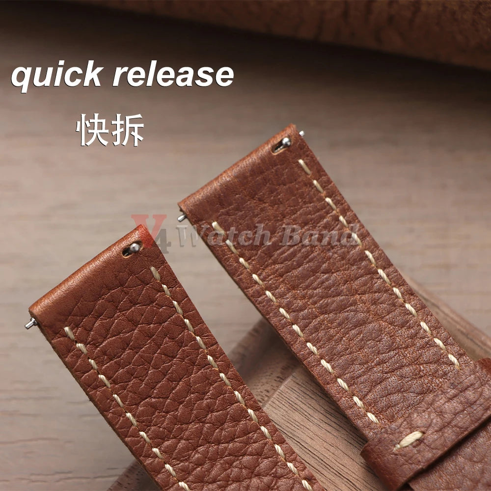 Genuine Cowhide Watch Strap for Samsung Galaxy Watch 6 5 4 Soft Dark Brown Retro Wristband for Seiko 20mm 22mm 24mm Bracelet