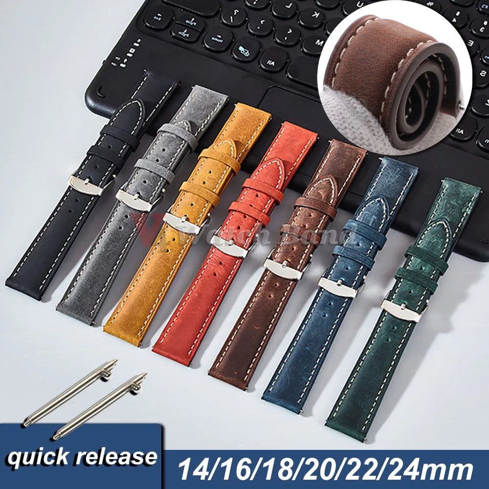 14/16/18/20/22/24mm Quick Release Watch Band MenWomen Watchband Genuine Leather Watch Strap Replacement Belt Vintage Brown Strap