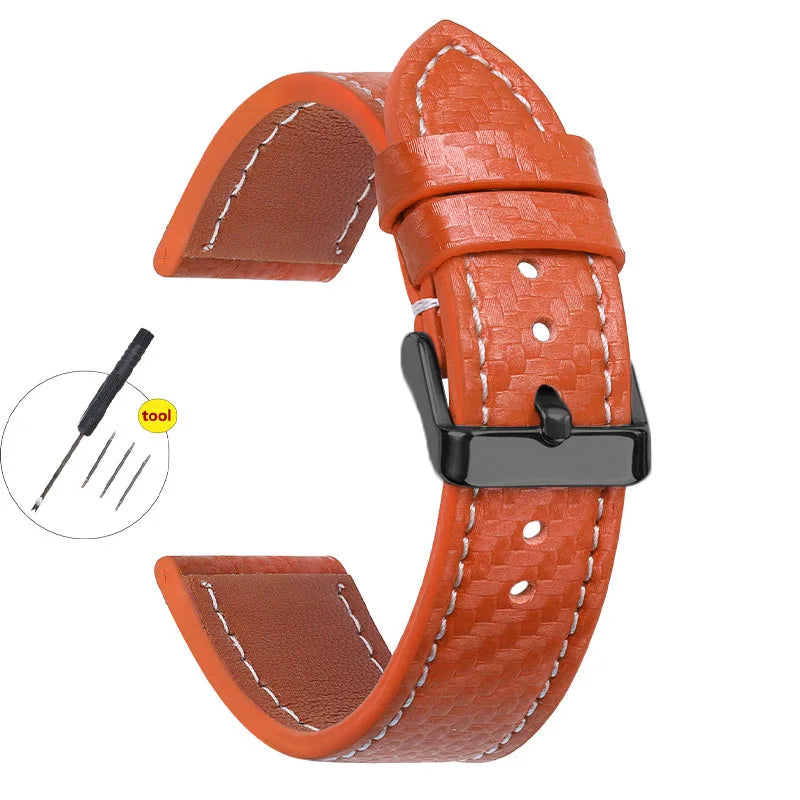 Carbon Fiber Texture Leather Strap for Seiko Cowhide Leather Watchband Soft Men Watch Accessories Wrist Belt 18mm 20mm 22mm 24mm
