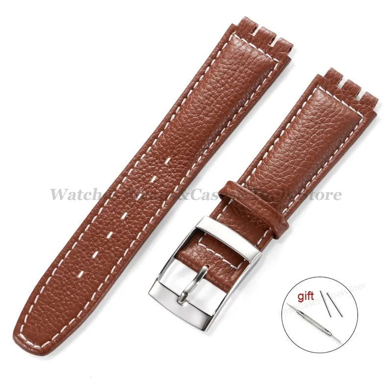 Cowhide Leather Watch Strap for Swatch Series 17mm Bracelet Men Women Waterproof Sport Replacement Watchband Belt Accessories