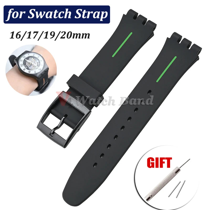 16mm 17mm 19mm 20mm Soft Silicone Watch Band for Swatch Rubber Strap Sports Replacement Wrist Bracelet Men Women Accessories