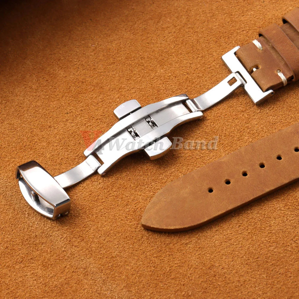 18/19/20/21/22/24mm Stitching Cowhide Strap for Omega for Wrist Bracelet for Seiko Vintage Leather Watch Band Butterfly Buckle