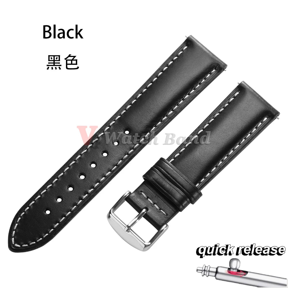 Retro Oil Wax Genuine Leather Watchband Quick Release Calfskin Strap for Seiko 18 20 22mm Wristband for Rolex Watch Accessories