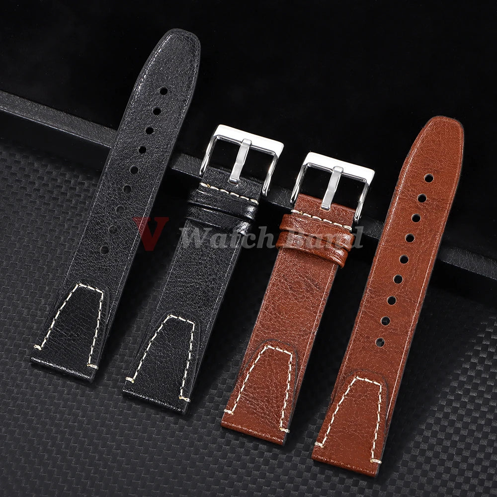 Brown Vintage Oil Wax Leather Watchband Wristband Stitching Cowhide Strap for Omega 20mm 22mm Watch Strap for Seiko Watch Band