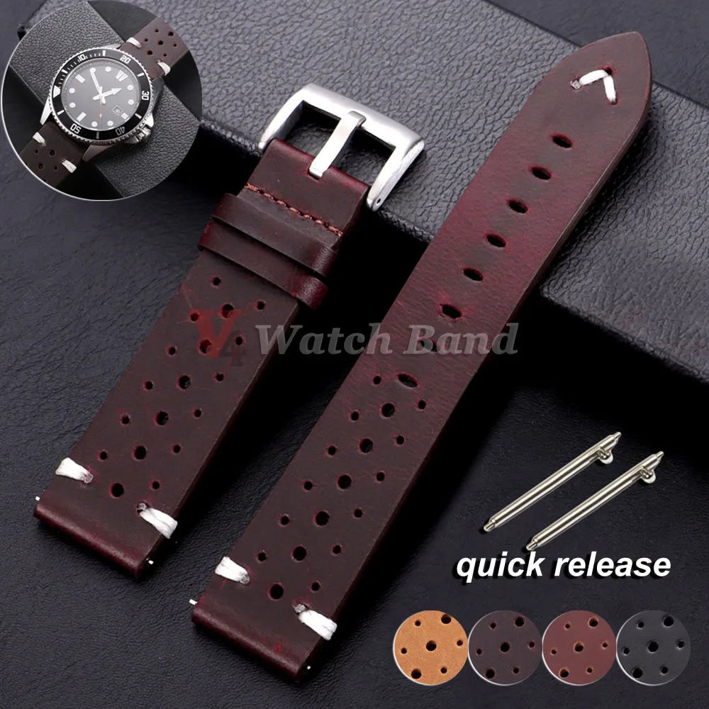Cowhide Watch Strap 20mm 22mm for Samsung Galaxy Watch 8/7/6/5/4 Vintage Dark Brown Quick Release Watchband for Omega for Seiko