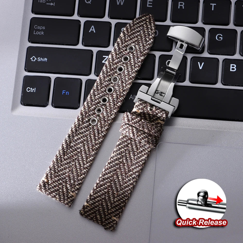 Quick Release Bracelet for Omega for Seiko Watch Band Vintage Genuine Leather Tweed Nylon Strap 18mm 20mm 22mm Butterfly Buckle