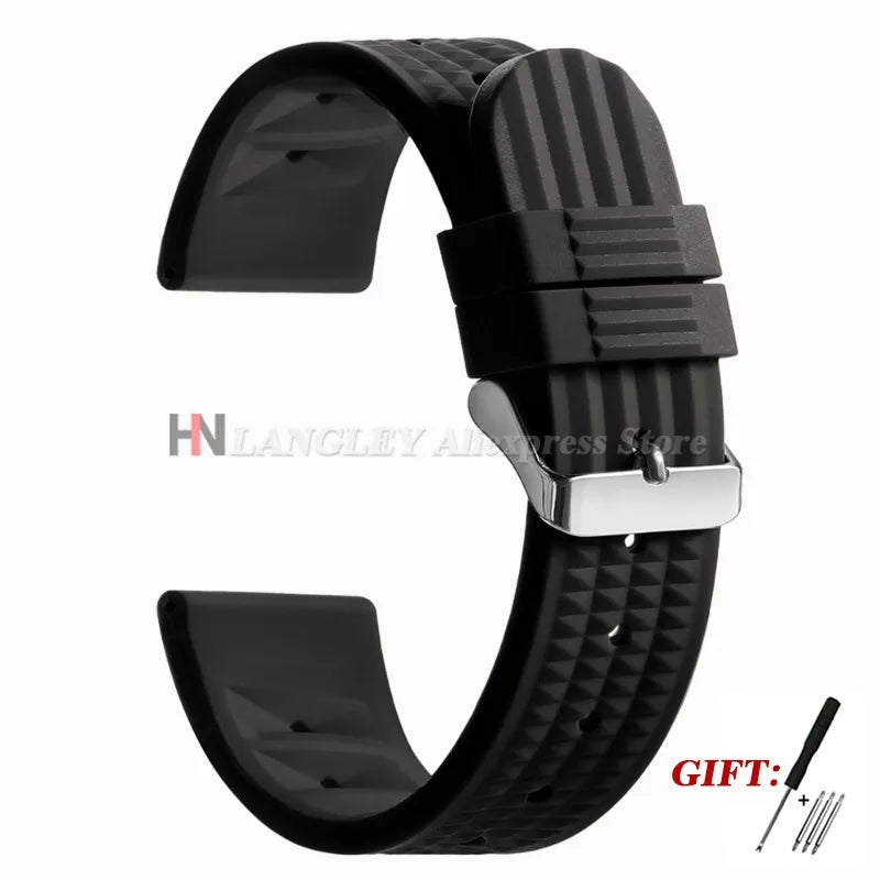 Soft Rubber Waffle Watch Band 20mm 22mm for Seiko for Rolex Water Ghost Sport Silicone Wristband Men's Replacement Strap Premium