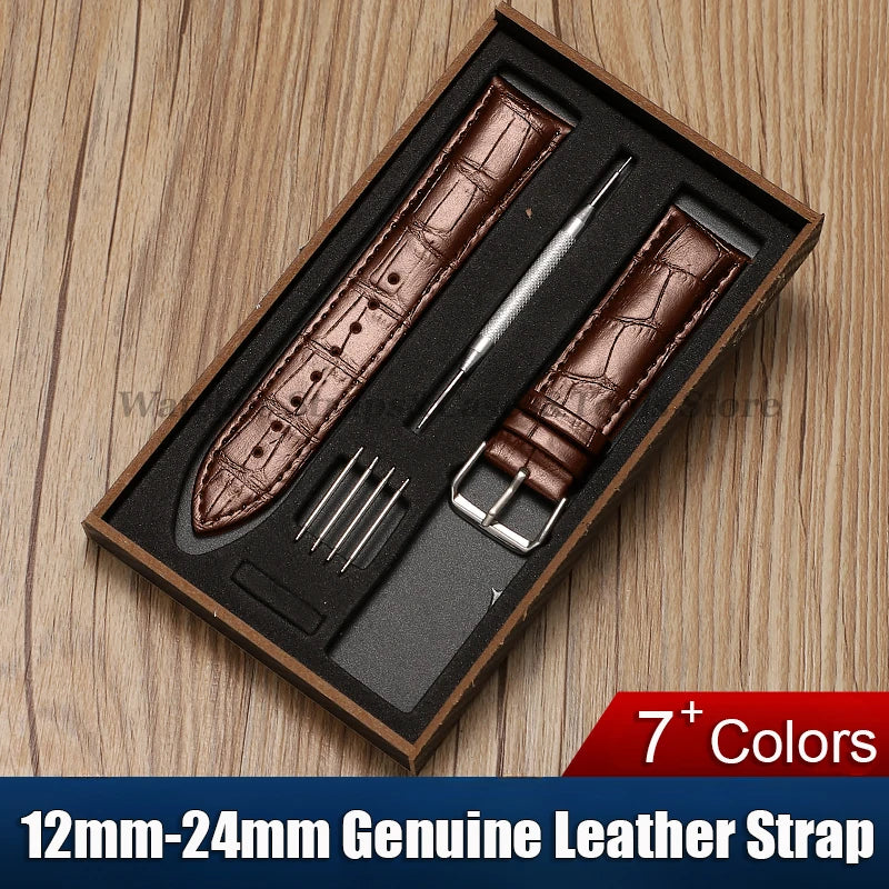 Calfskin Leather Strap Slub Pattern 12/13/14/15/16/17/18/19/20/21/22/23/24mm Universal Watchband for Samsung SmartWatch Bracelet