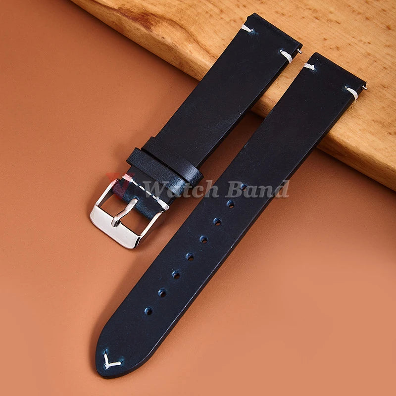 18mm 19mm 20mm 21mm 22mm 24mm Wristband Retro Oil Wax Genuine Leather Watchband Quick Release Calfskin Strap for Seiko for Rolex