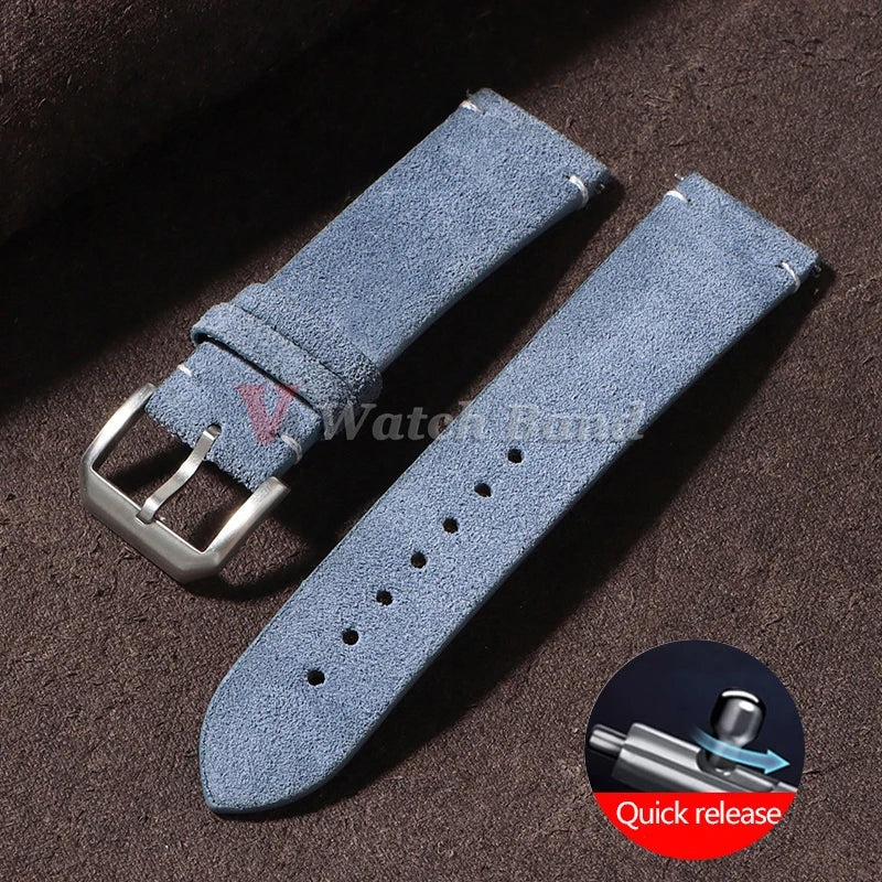 Quick Release Soft Suede Strap for Seiko Wristband 20mm 22mm Brown Blue Grey Watch Bands Calfskin Bracelet Women&Men Accessories