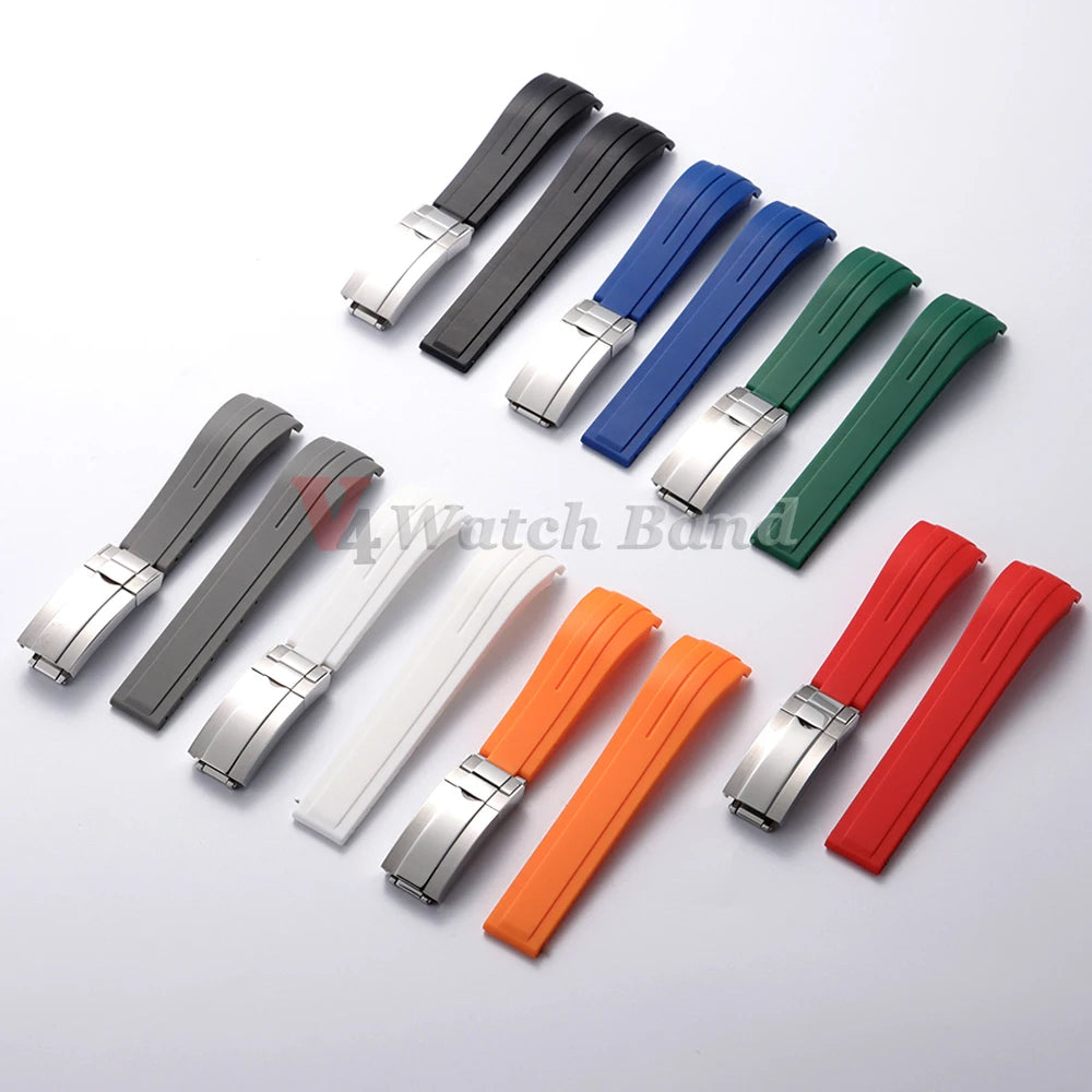 Arc Rubber Watchband 20 21mm 22mm for Rolex Daytona Yacht-Master Ultra Flexible Comfortable Silicone Folding Buckle Curved Strap