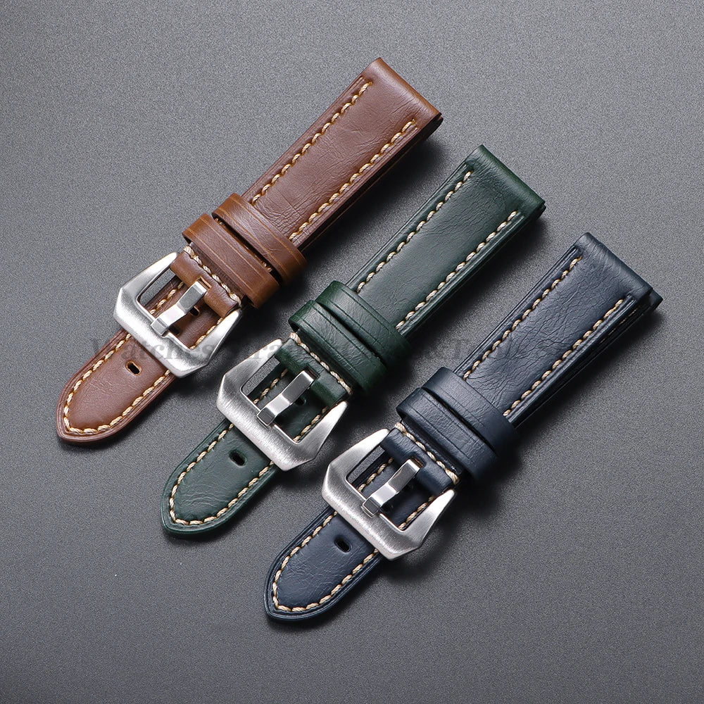 Cowhide Crazy Horse Genuine Leather Bracelets 20mm 22mm 24mm 26mm for Panerai for Omega Belt Dark Brown Men's Women Watch Strap