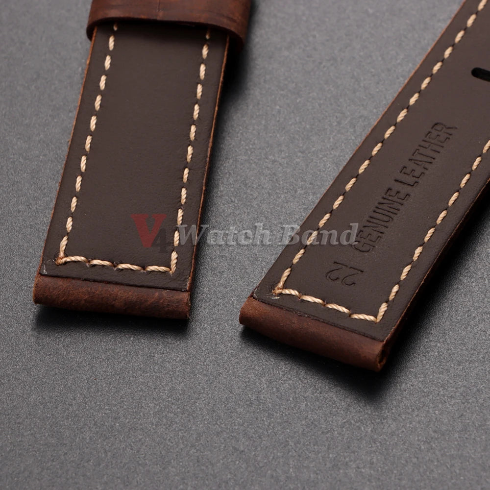 Genuine Calfskin Leather Watchband for Omega Business Watch Band 20mm 22mm 24mm 26mm Butterfly Buckle Stitching Brown Strap