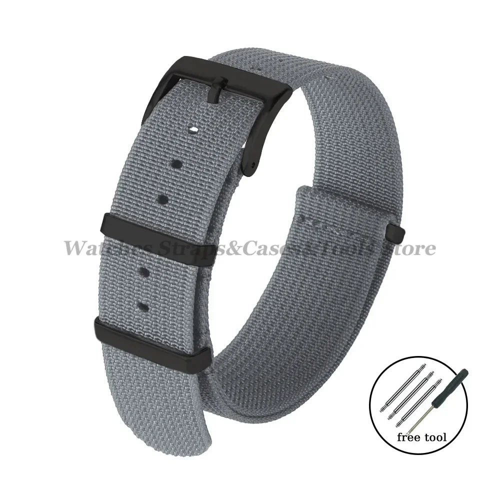New Ribbed Nylon Strap 20mm 22mm for Seiko Military Fabric Braid Ballistic Watchband for Samsung Galxy Watch3/4/5/6 Black Buckle
