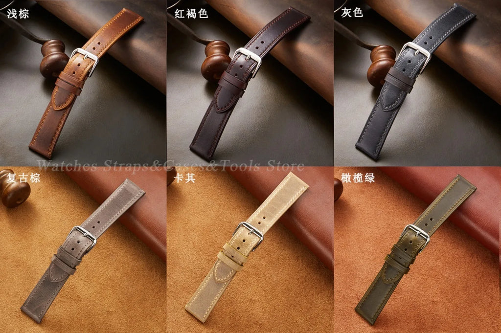 Vintage Genuine Leather Watchband Soft Cowhide Oil Wax Watch Strap for Omega 18mm 20mm 21mm 22mm for Huawei Watch Gt3/Gt4 Belt