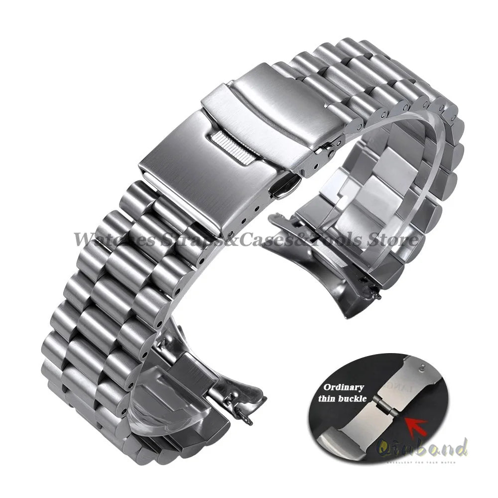 Luxury Curved Strap for Seiko SKX007 SKX009 Solid Stainless Steel Watch Band Three Beads 20mm 22mm Arc End Men Watch Accessories
