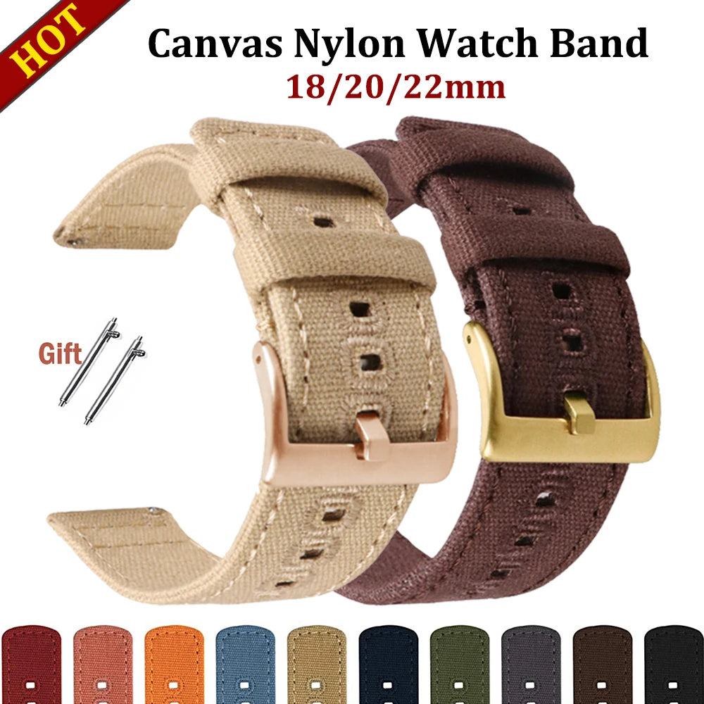 Quick Release Bracelet for Huawei Strap18mm 20mm 22mm Braided Canvas Watch Band for Samsung Galaxy 3/4 40mm 44mm Classic 46/42mm